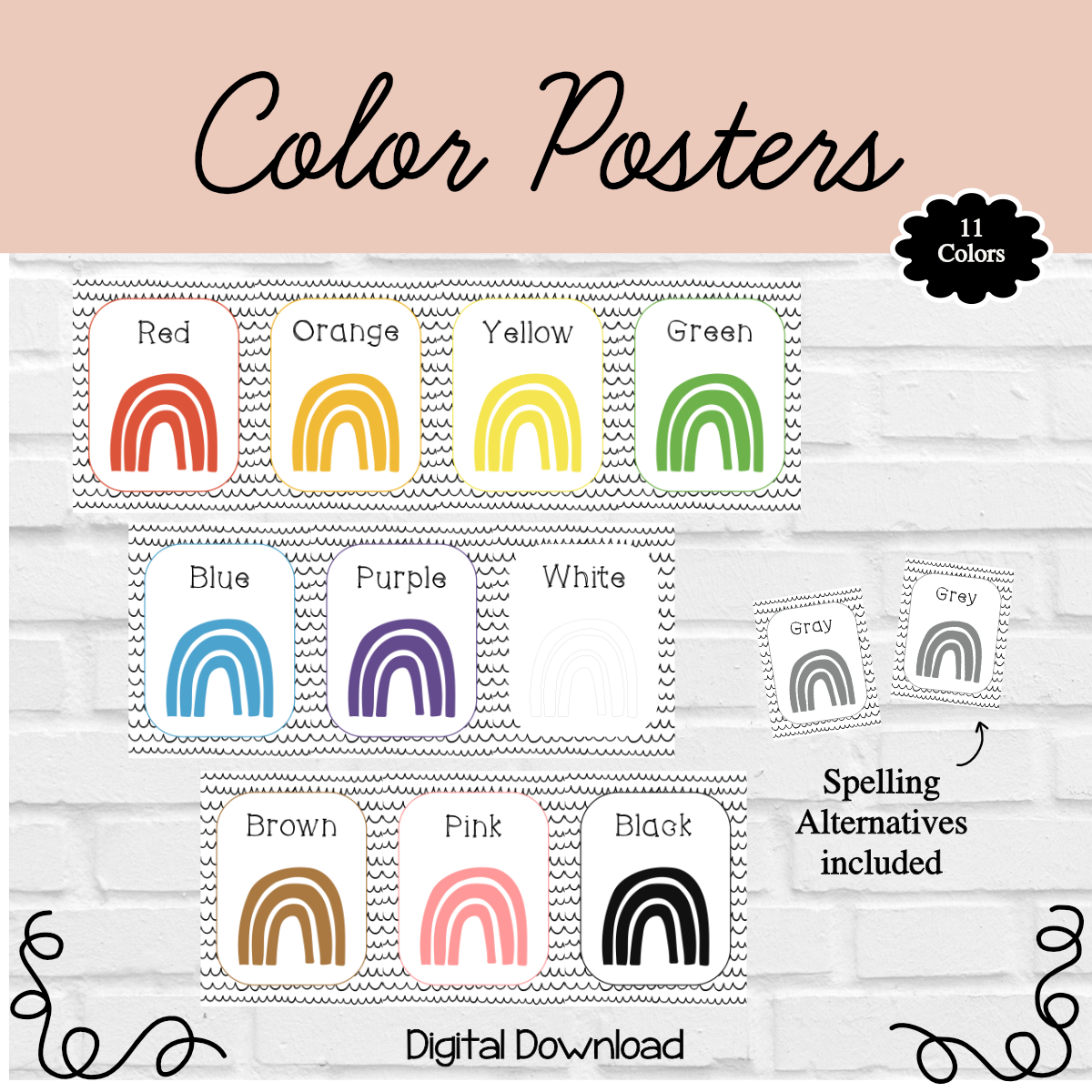 BOHO minimalistic Pastel Classroom Decor- Digital Download Colors