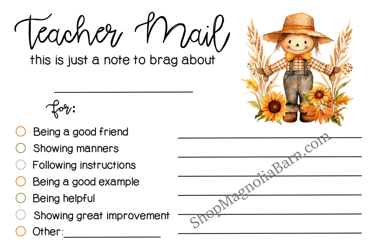 Teacher Mail Printed 4x6 Cards- Scarecrow – MagnoliaBarn