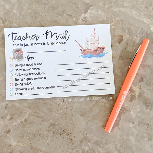 Teacher Mail Printed 4x6 Cards- Pirate themed