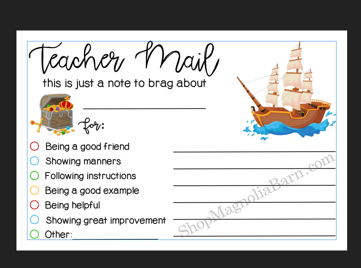 Teacher Mail Digital Download- Pirates Theme