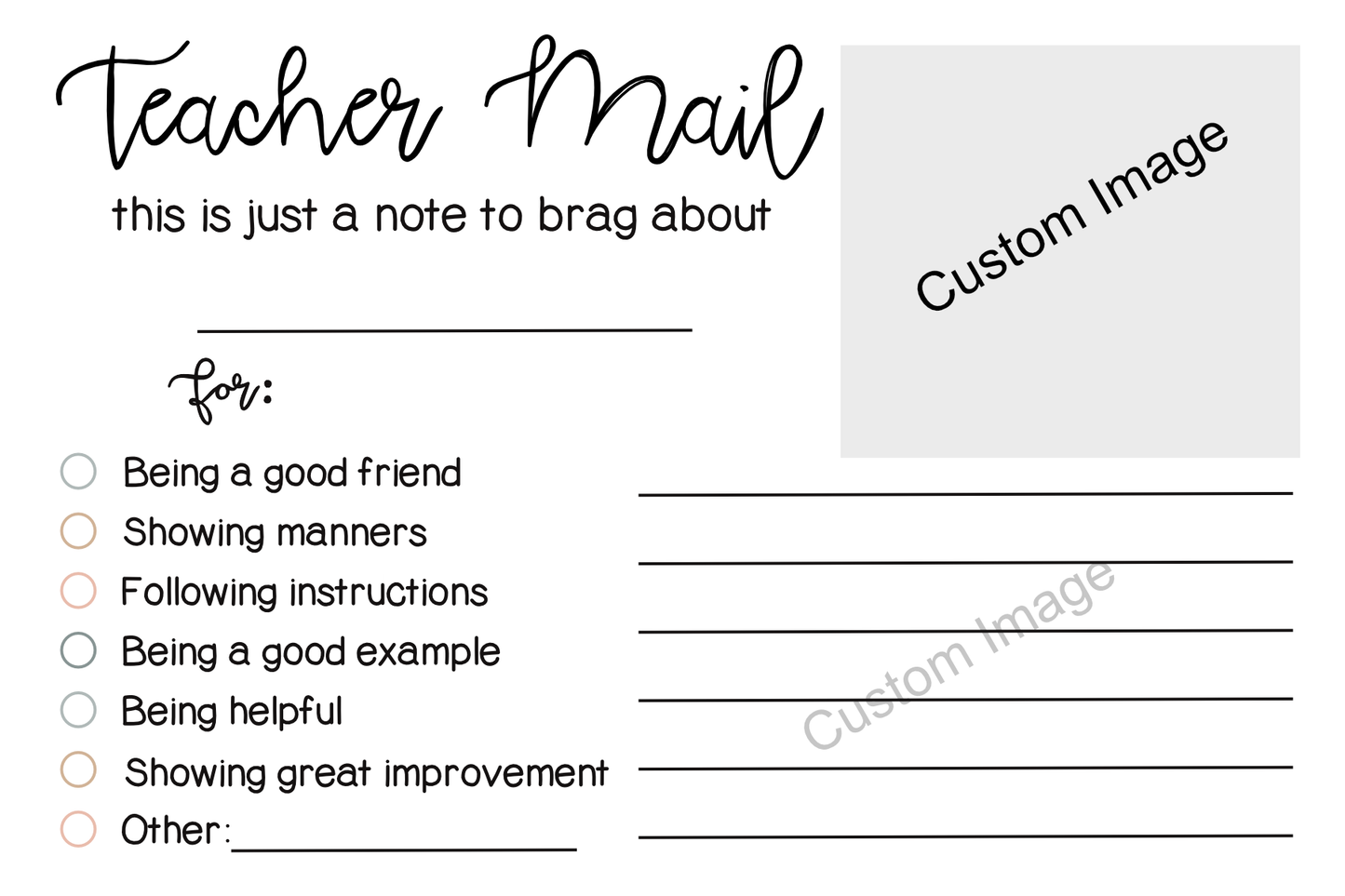 Teacher Mail Printed 4x6 Cards- Custom Image