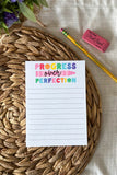 "Progress Over Perfection" Bright and Colorful Motivational Notepad