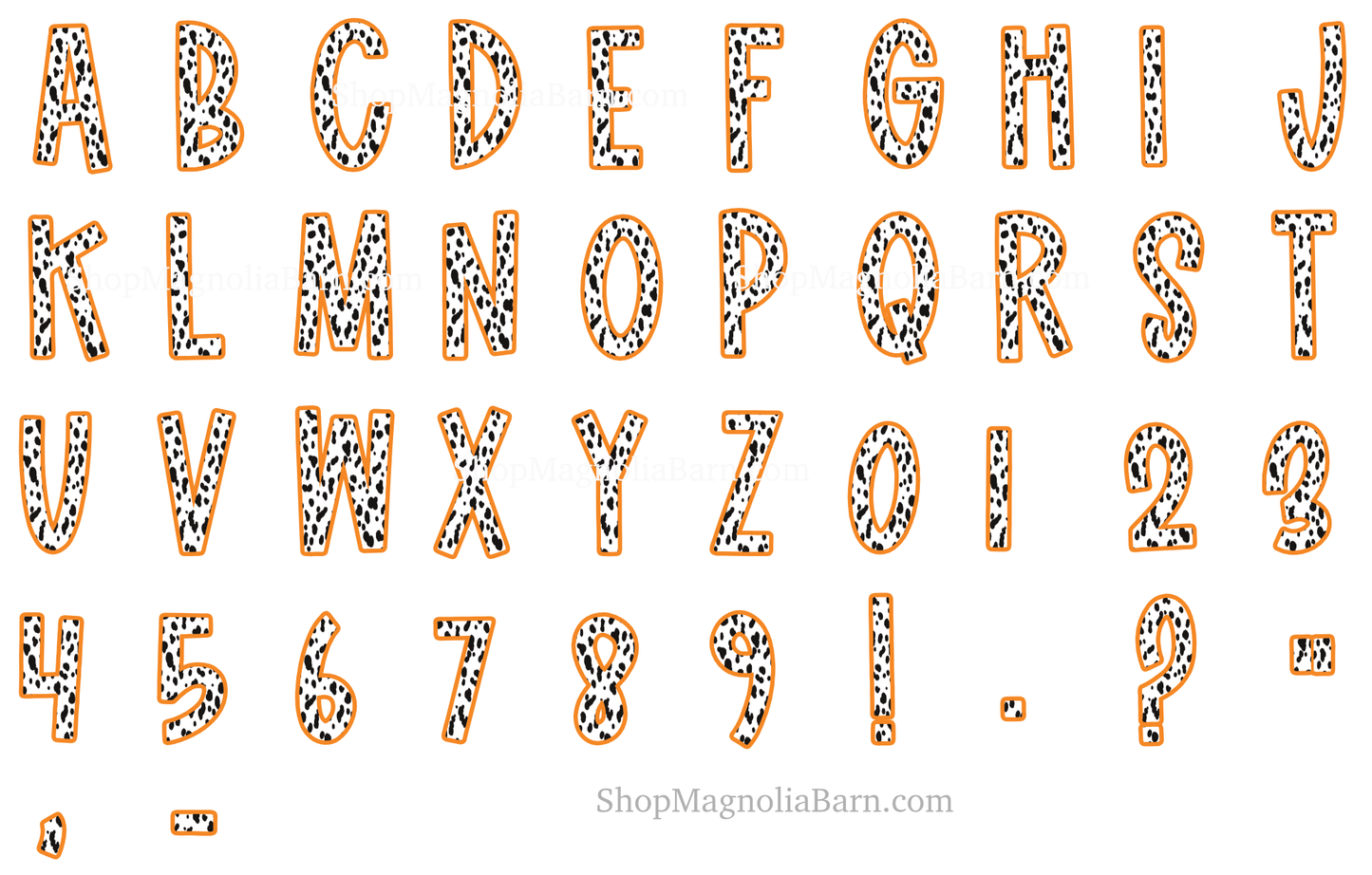 Orange Brights Dalmatian Font- Instant download