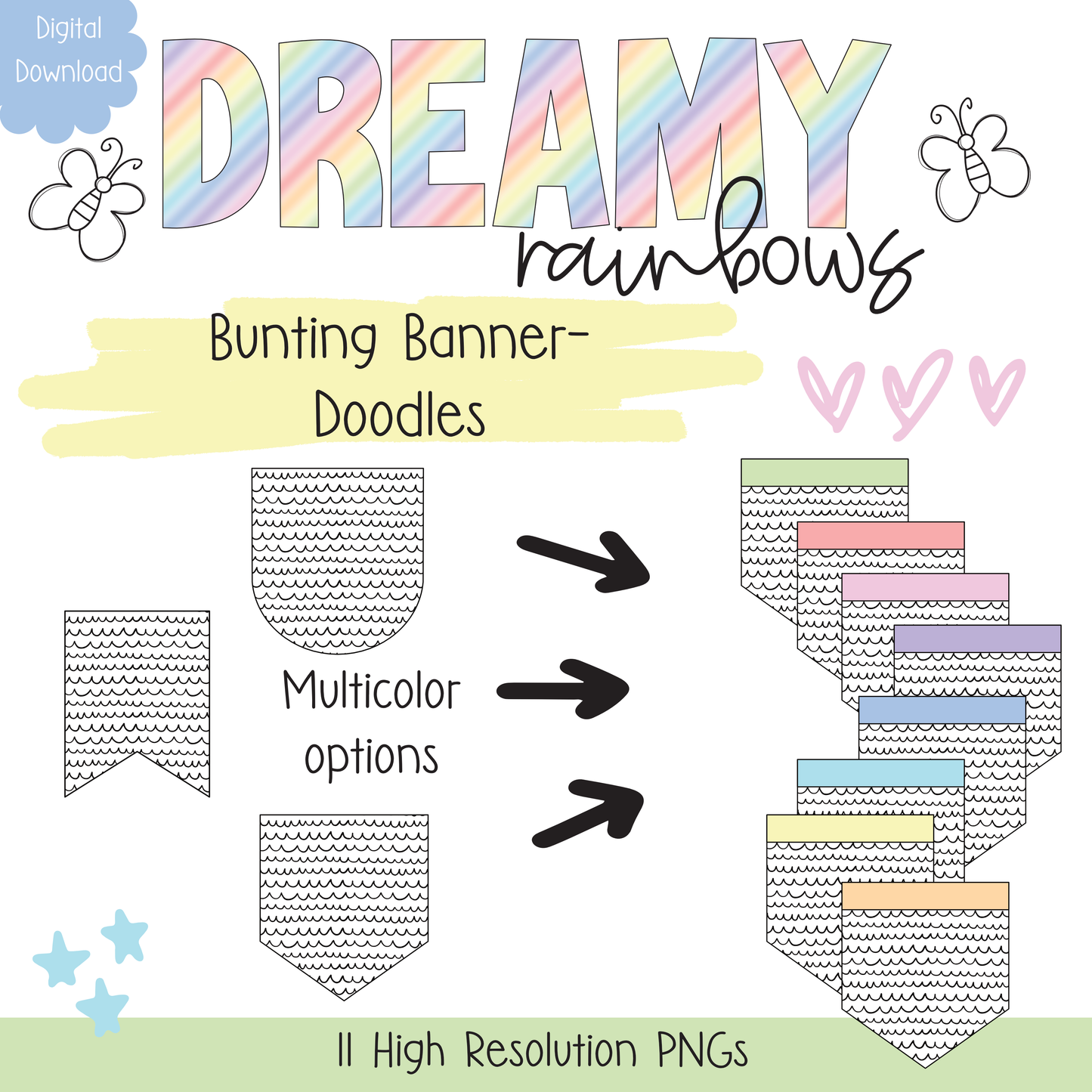 Doodles Bunting Banner- Digital Download