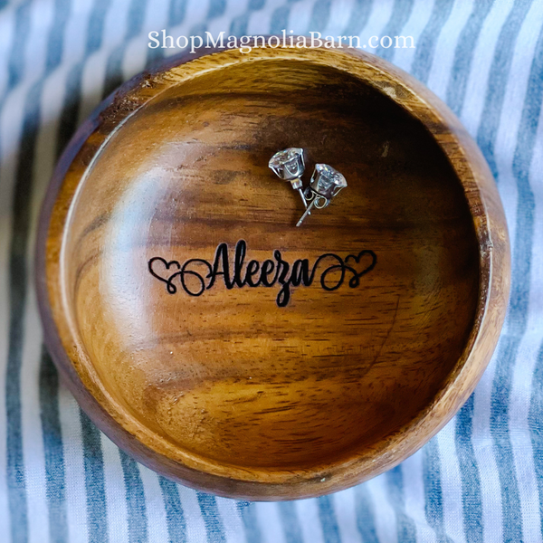 Circular Hand Carved Wooden Trinket Bowl