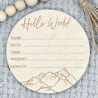 Hello World Wood Birth Stats Sign